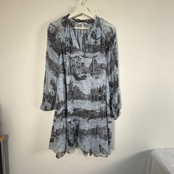 Derek Lam 10 Crosby Womens Juno Trapeze Mini Dress Size 2 Blue Black Print Lined - Picture 1 of 9